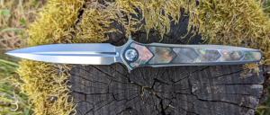   Dague pliante " Exocet " custom de Lionel Lalague - Nacre noire et lame en RWL34