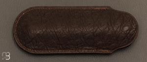   Etui cuir d'autruche / veau pour couteau pliant fait main par Chantal Trocmé