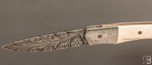   Couteau " 1820 Berthier " par Tim Bernard - Ivoire de mammouth et lame damas plume