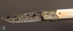   Couteau " Barlow " custom par Romain Lopez - Nacre et Damas de Florian Keller