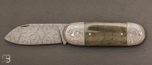  Couteau " Bouledogue " de Philippe Ricard - Ivoire de mammouth et damas mosaïque