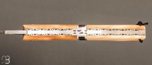 Couteau " Camembert damas" régional pliant en fourche de peuplier stabilisée