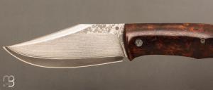   Couteau " Cim Very Bad " custom lock-back par Raphaël Durand - Bois de fer et lame Suminagashi