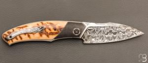   Couteau " custom " pliant de David Lespect - Ivoire de mammouth et lame damas