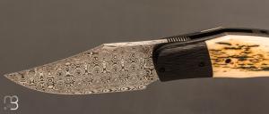   Couteau " Front-flipper custom " par Fabrice Delbart - Forge Celtique - Ivoire de mammouth et Damas