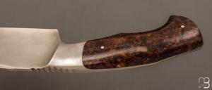  Couteau de camp " Intégral " par Mickaël Moing - Loupe de bouleau stabilisé et lame en 100C6