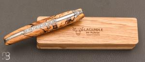 Couteau Laguiole en Aubrac "Perlé" 12 cm lame damas - manche bois d'Aubrac