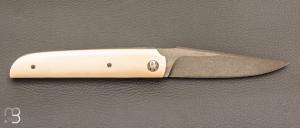   Couteau " Light " liner-lock par Thierry Chevron - Ivoire de mammouth et damas wootz