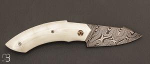  Couteau  "  Liner-Lock custom  " par Florian Dreyer FD-Knives - G-10 blanc et lame damas