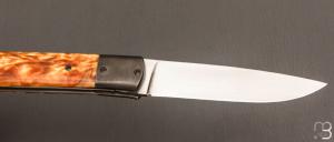   Couteau " Liner lock " pliant par Joël Grandjean - Fourche de peuplier stabilisée et lame en RWL34