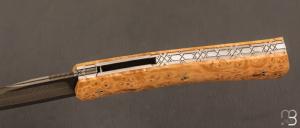    Couteau " Oiseleur  " pliant artisanal de Cyril Kalisz - Loupe de frêne et Suminagshi SG2