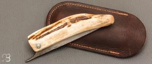  Couteau de poche Piémontais par Mickael Moing - Bois de cerf et damas