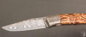   Couteau " Tire-bouchon" par Philippe Ricard - Loupe de chêne et lame damas