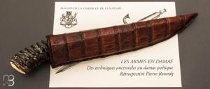   Couteau  "  custom " droit par Pierre Reverdy - Damas et corne d'antilope