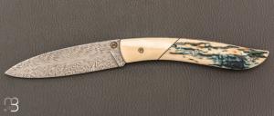  Couteau " le Névé " par Tim Bernard - Ivoire de mammouth et lame damas plume