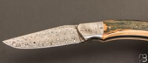   Couteau " pièce unique " par Joël Grandjean - Ivoire de mammouth et lame en damasteel