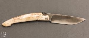 Couteau de poche Piémontais par Mickael Moing - Bois de cerf et 100c6