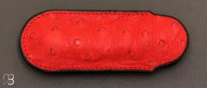    Etui cuir d'autruche / veau pour couteau pliant fait main par Chantal Trocmé - Rouge