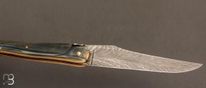   Couteau " Laguiole Queue de Scorpion " 13 cm par Rozelier Fabien - Ty Coutelier - Damas plume et ivoire de mammouth