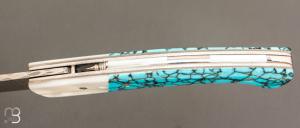  Couteau " 1515 collection Amérindienne  " par Manu Laplace - Nacre blanche et turquoise