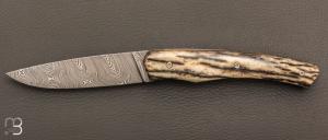   Couteau "1820 damas" - 200 ans Maison Berthier - Os de girafe et Damasteel