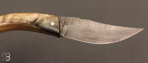Couteau " Berger " pliant par José Viale - Lame Damas et corne de bélier
