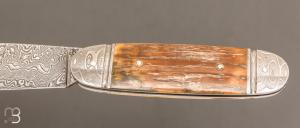 Couteau " Bouledogue " custom de Jérôme Bellon - Ivoire de mammouth et lame damas