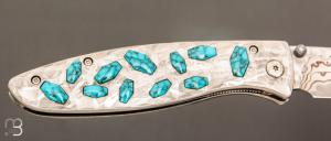  Couteau " CFLE 18 " par Mcusta - Turquoise et Rainbow damas - Pièce Unique