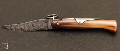 Couteau de poche Chasseur 10 cm corne blonde et lame damas par J. Mongin