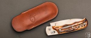    Couteau " Explorateur " custom par Éric Parmentier - Bois de cerf et lame en niolox