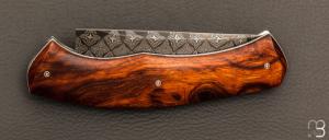    Couteau « Ibex » custom par Cyril Doche - Bois de fer et damas mosaïque