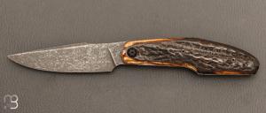  Couteau " Kalisse SV " custom pliant de Michel Grini - Bois de cerf et lame en 14c28n