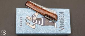 Couteau " Le Vendredi" par Perceval - Loupe de bois de fer et lame damas inoxydable