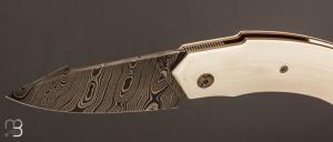  Couteau  "  Liner-Lock custom  " par Florian Dreyer FD-Knives - G-10 blanc et lame damas