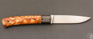   Couteau " Liner lock " pliant par Joël Grandjean - Fourche de peuplier stabilisée et lame en RWL34