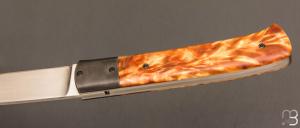   Couteau " Liner lock " pliant par Joël Grandjean - Fourche de peuplier stabilisée et lame en RWL34