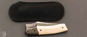  Couteau  "  Liner-lock custom " de Berthelemy Gabriel - La Forge Agab - Ivoire de mammouth et RWL34