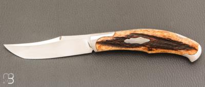 Couteau " Spicy Lock-back " pliant artisanal de Cyril Kalisz - Bois de cerf et RWL34