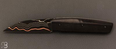 Couteau " Mastard " custom par Christophe Arbogast - Ebène du Gabon et lame Suminagashi de F. Keller
