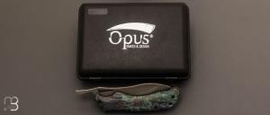 Couteau  "  Ness Wolf XL N°5 " pliant par Opus Knives - N690 et Bouleau madré stabilisé