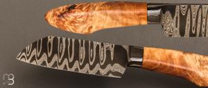    Couteau Semi intégral custom fixe de Israel Nascher  - Loupe de peuplier stabilisée et damas