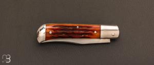   Couteau  "  Slipjoint" pliant fait main par Thierry Chevron - Amber stag et RWL-34