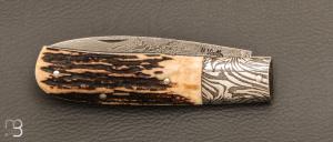    Couteau " Slipjoint " custom par Henri VIALLON - Bois de cerf et lame damas