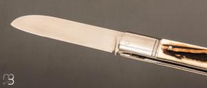   Couteau " Slipjoint " custom par Karim Valentin - Les couteaux D'Hure - Bois de cerf et lame en N690Co