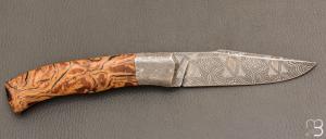   Couteau " Tire-bouchon" par Philippe Ricard - Loupe de chêne et lame damas