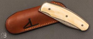  Couteau " custom " pliant de David Lespect - Ivoire de phacochère et lame damas