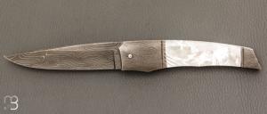   Couteau " liner-lock custom " par Alain & Joris Chomilier - Nacre et damas de Chad Nichols