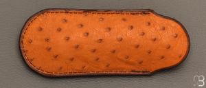   Etui cuir d'autruche / veau pour couteau pliant fait main par Chantal Trocmé - Marron clair