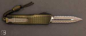 Couteau Automatique Microtech - Combat Troodon D/E - Fragg Off Series - Grenade Green Apocalyptic Double Reverse Full Serrated - 142-DR12APFOGG