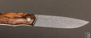   Couteau " 1820 Berthier " par Anthony Brochier - Damas multi-barreaux et loupe de buis stabilisée